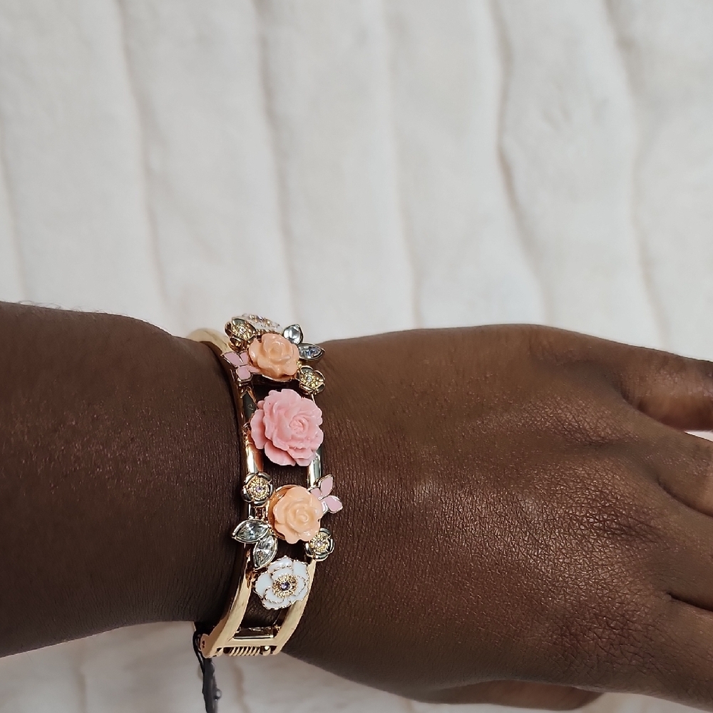 Guess Gold Bracelet with Pink Floral Accents - Picture 5 of 7